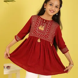 ISHTI Rayon Woven Three Fourth Sleeves Sequins Embroidered Top - Maroon-picture-13