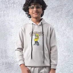 CRIMSOUNE CLUB Woven Full Sleeves Fantastic Text Printed Light Winter Hooded Sweatshirt - Beige-picture-34