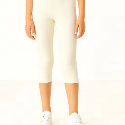 Charm n Cherish Cotton Blend Knit Solid Capri Leggings - Off White-picture-16