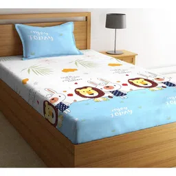 RRC Super Soft Brushed Microfiber Cotton Cartoon Printed Single Bedsheet With 1 Pillow Cover  White image 2