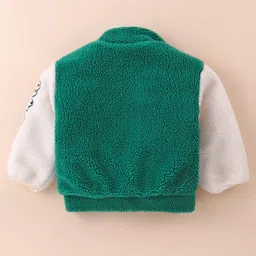 Kookie Kids Full Sleeves Winter Fur Jacket with Text Patch & Pockets - Green image 2