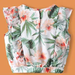 ollington st. Ollington St.Woven Floral Printed Co-Ord Set Of Flutter Sleeves Top & Culottes With Self Fabric Belt - Green & White image 3