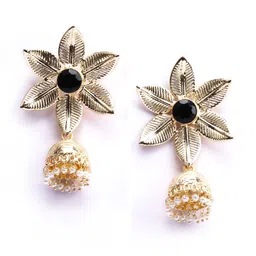 Sukkhi Black & Gold-Plated Filigree Dome Shaped Jhumkas image 2