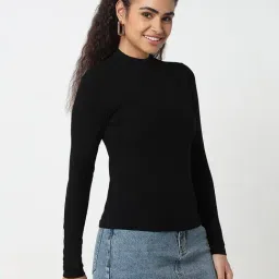 R&B Black Viscose Slim Fit Top image 4
