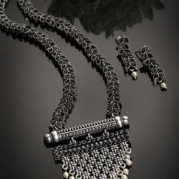 Panash Silver Plated & Black Artificial Stone Studded Handcrafted Jewellery Set-picture-29