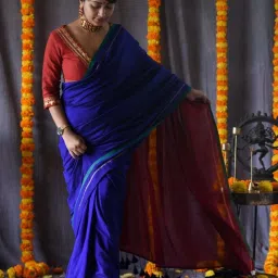 Suta Blue Cotton Woven Design Saree Without Blouse image 5
