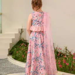 Pspeaches Girls Pink Cotton Regular Fit Floral Print Lehenga Choli image 2