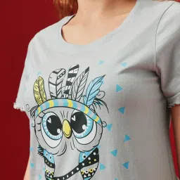 Clovia Grey & Black Printed Top With Shorts image 5