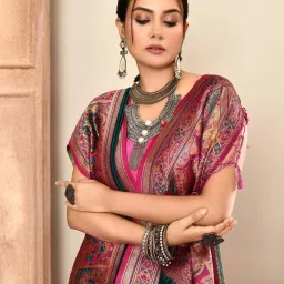 Elora Turquoise Silk Woven Saree With Unstitched Blouse image 5