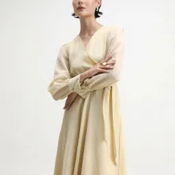 RAREISM Yellow Flared Fit Solid Dress image 5