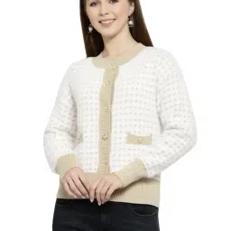 Mafadeny Beige Self Design Cardigan-picture-17