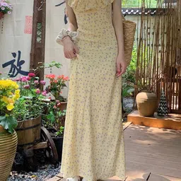 Outzidr Women Floral Printed Flutter Sleeve Maxi Dress-image-97