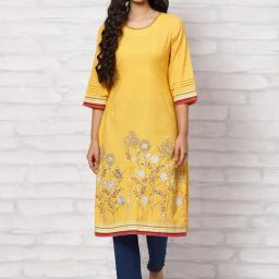 Rangriti Yellow Printed Straight Kurta-picture-45