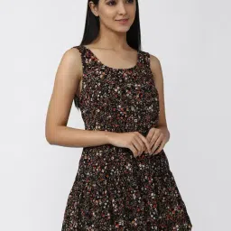 Forever 21 Black Floral Print Skater Dress-image-3