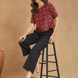 Fabindia Red Regular Fit Printed Top image 5