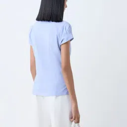 Wardrobe by Westside Light Blue Polka Dotted Shirt image 2