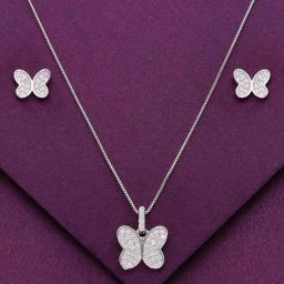 Kai Jewel Sterling Crystal Butterfly Pendant with Chain & Earrings Set for Women-picture-21