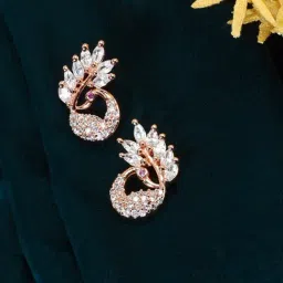 Zaveri Pearls Rose Gold Cubic Zirconia Peacock Inspired Contemporary Brass Stud Earrings-ZPFK9777-picture-36