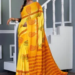 Unnati Silks Mustard Yellow Cotton Hand Block Print Saree with Unstitched Blouse-picture-25