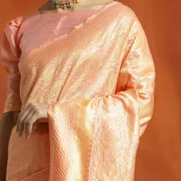 Jaipur Kurti Peach Woven Saree With Unstitched Blouse image 5