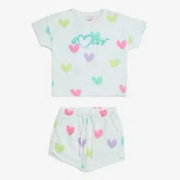 HOP Kids by Westside Off-White Hearts Design Cotton T-Shirt and Shorts-image-72