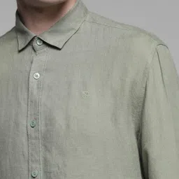 Jack & Jones Green Linen Regular Fit Texture Shirts image 5