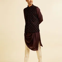 Manyavar Embroidered Woven Nehru Jacket image 4