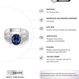 Ornate Jewels 925 Silver 2.5 Carat Oval Blue Sapphire Solitaire Cluster Ring for Women & Girls image 5
