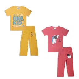 Vimal Jonney Kids Yellow & Pink Printed T-Shirt Set-picture-37