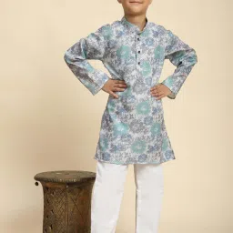 Pro-Ethic Style Developer Boys Grey & Blue Cotton Printed Full Sleeves Kurta Sets image 5