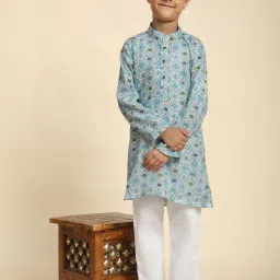Pro-Ethic Style Developer Boys Blue & Green Cotton Printed Full Sleeves Kurta Sets image 5