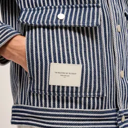 The Bear House Blue Cotton Regular Fit Striped Jacket image 5