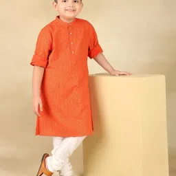 Fabindia Boys Orange Cotton Printed Kurta image 5