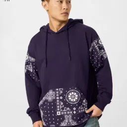 The Souled Store Purple Cotton Loose Fit Printed Hooded Sweatshirt image 3