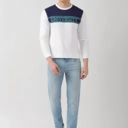 Peter England White & Navy Slim Fit Colour Block Sweatshirt image 5