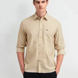 Arrow Sport Beige Cotton Tailored Fit Printed Shirt-image-52