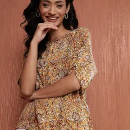 Fabindia Mustard Viscose Comfort Fit Print Top image 5