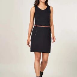 People by Pantaloons Jet Black Solid A Line Dress-picture-41