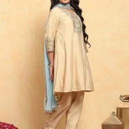 Biba Girls Ethnic Motifs Embroidered Regular Thread Work Kurta with Trousers & With Dupatta-image-42