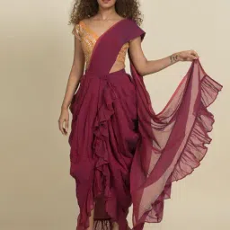 Suta Purple Pure Cotton Ready to Wear Saree Without Blouse image 4