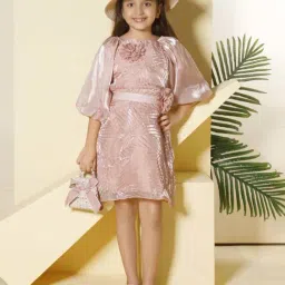 Peppermint Kids Peach Polyester BodyFit 1 Dress-image-23