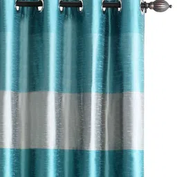 Turquoise Polyester Striped 5 Ft Blackout Eyelet 2 Window Curtains By Deco Window image 4