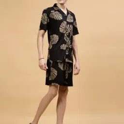Rigo Men Black Leaf Print Co-ords image 4