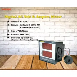 Yokins Digital Volt-Amp Meter Sqaure Black 30.48 cm Wire Length 0-500 V AC Voltage Range for Panel Testing, Y7-AVA image 4