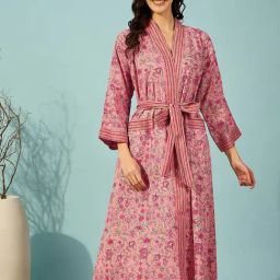 The Kaftan Company Pink Floral Night Gown-picture-25