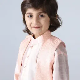 Tahvo Boys Peach Regular Fit Embroidered Kurta Set image 4