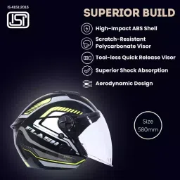 Hiker By Varroc FLASH PRO MAX Helmet Gloss Black & Yellow Small 580 mm Half Face, HD2 (Pack of 10) image 4