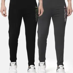 Bullmer Black & Dark Grey Cotton Slim Fit Printed Sports Trackpants- Pack Of 2-picture-13