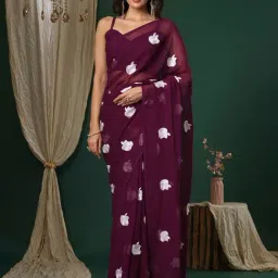 Saree Mall Purple Embroidered Sarees With Unstitched Blouse-picture-32