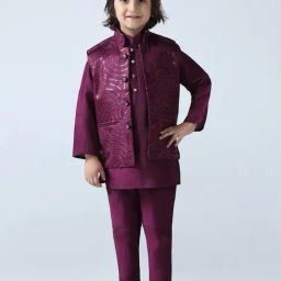 Tahvo Boys Wine Regular Fit Embroidered Kurta Set-picture-7